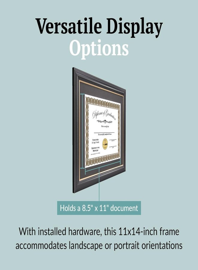 Creative Picture Frames [11x14bk.gd] Black Frame with Gold Rim, Black Matting Holds 8.5 by 11-inch Diploma with Easel and installed Hangers - Image 3