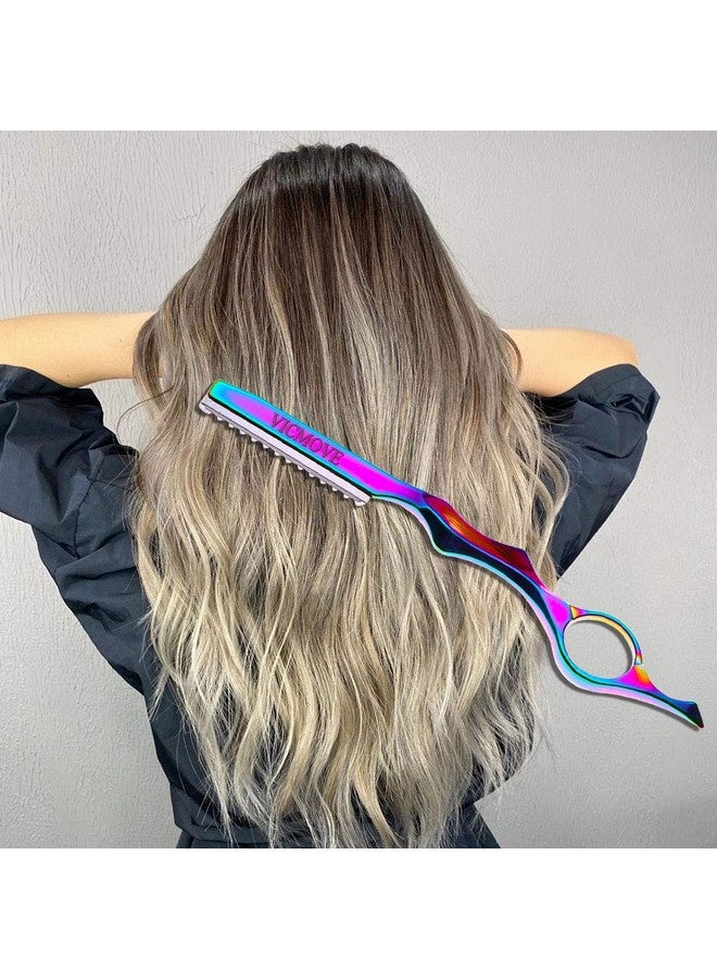 VICMOVE Professional Hair Styling Thinning Texturizing Cutting Feather Razor + 10 Replacement Blades Stainless Steel Rainbow Color - Image 2