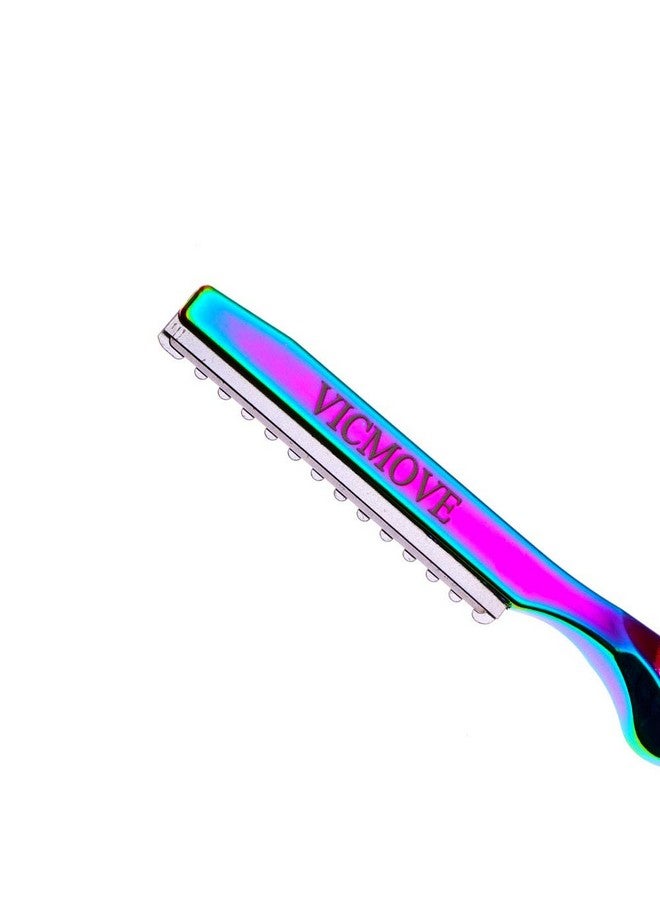 VICMOVE Professional Hair Styling Thinning Texturizing Cutting Feather Razor + 10 Replacement Blades Stainless Steel Rainbow Color - Image 4