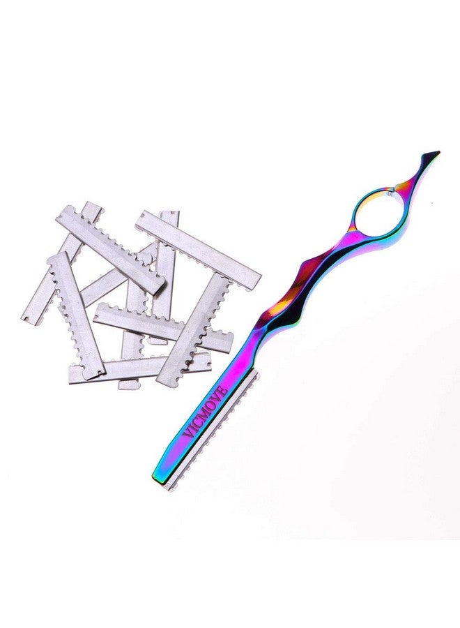 VICMOVE Professional Hair Styling Thinning Texturizing Cutting Feather Razor + 10 Replacement Blades Stainless Steel Rainbow Color - Image 3