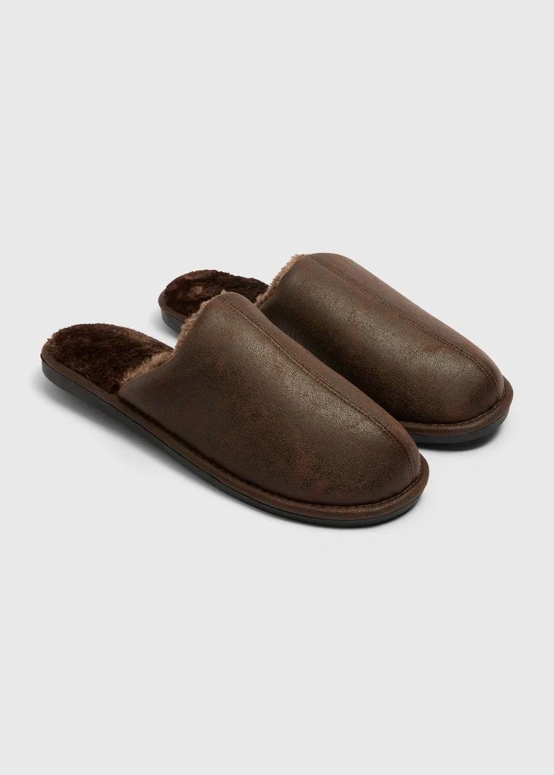 Matalan Brown Fluffy Mules