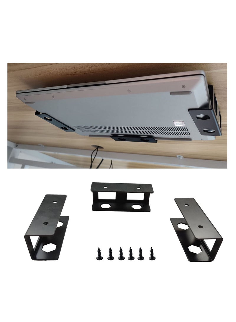 Y&D Black Under Desk Laptop Holder Mount with Screw,Under Bracket,Add On Table Laptop/Keyboard Storag  - Image 1