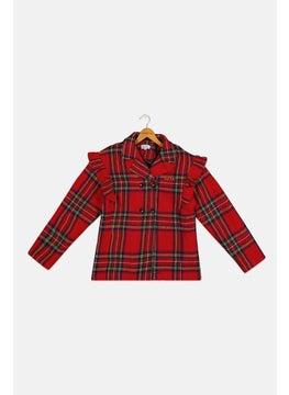 Nicole Miller Kids Girl Plaid Trench Coat, Red Combo  - Image 1