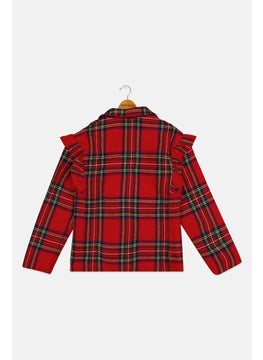 Nicole Miller Kids Girl Plaid Trench Coat, Red Combo  - Image 2