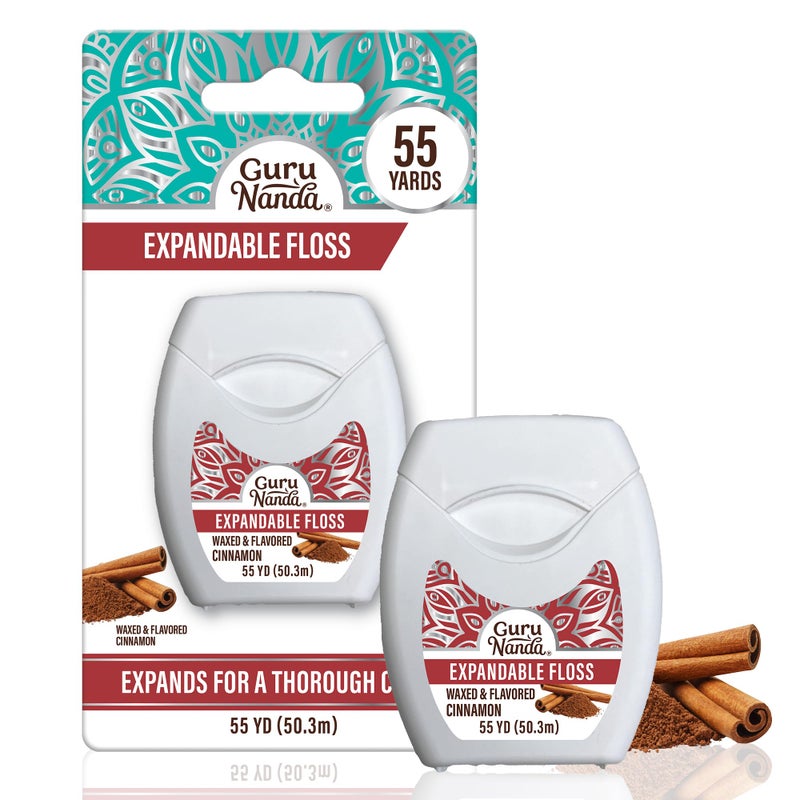 GuruNanda Expandable Waxed Dental Floss for Gentle, Deep Cleaning Wide Teeth Flossing - Cinnamon Flavor - 55 Yards - Image 1