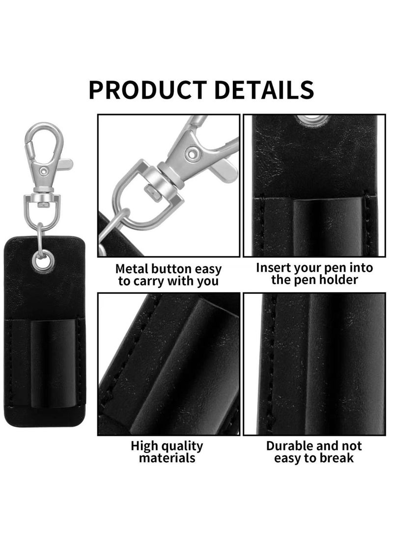 Mmmon 4Pcs Portable Lanyard Pen Holder Metal Keychain,Leather Badge Pencil Holder Leather Pen Pouch Holder Pocket Protector for Badge Holder or Neck Lanyard(Black)  - Image 4