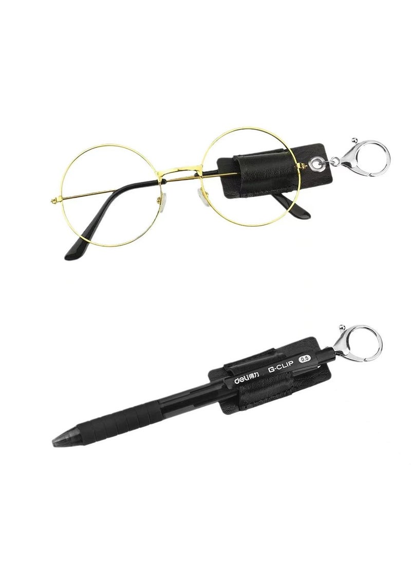 Mmmon 4Pcs Portable Lanyard Pen Holder Metal Keychain,Leather Badge Pencil Holder Leather Pen Pouch Holder Pocket Protector for Badge Holder or Neck Lanyard(Black)  - Image 5
