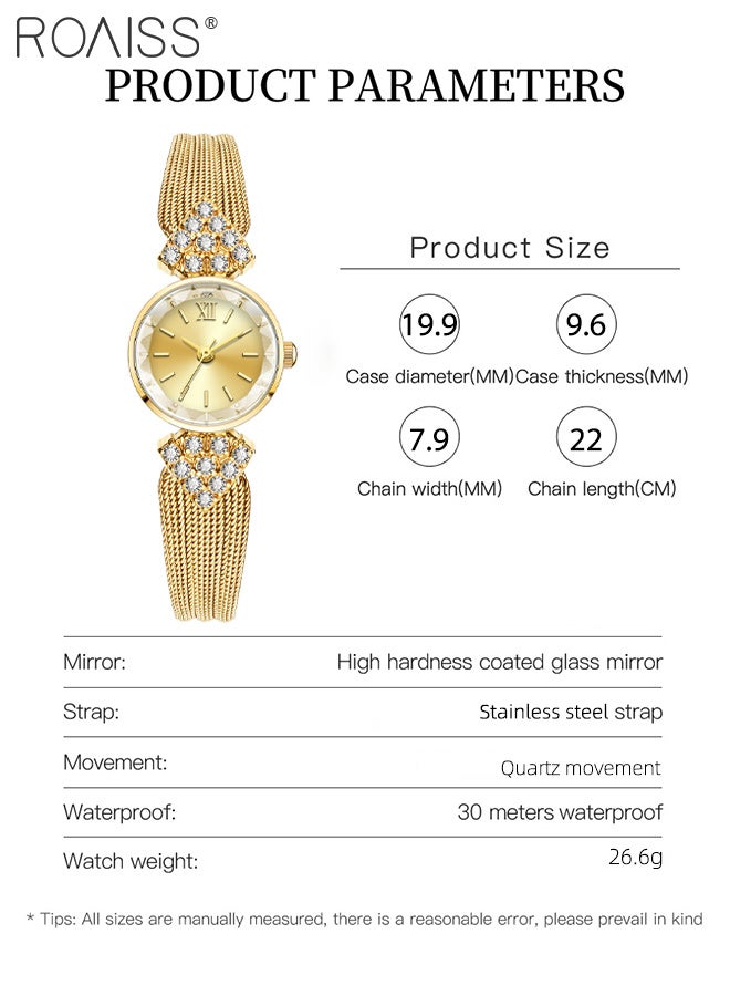 roaiss Luxury Vintage Bracelet Watch for Women, Analog Display Round Gold Dial with Rhinestone Decoration, Fashion Luxury Waterproof Woven Mesh Strap Wristwatch, as Gift for Ladies - Image 4