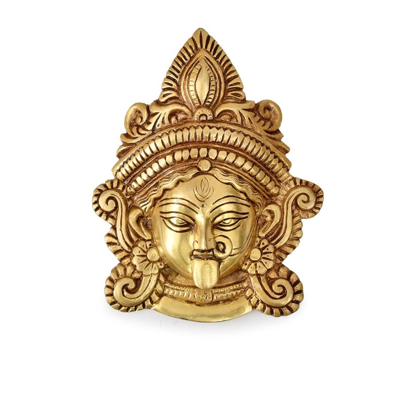 AARGKRAFT Brass Wall Hanging Kali Maa Face Statue Handcrafted Indian Religious Mahakali Sculpture Kaliface Decorative Puja Figurine Idol for Home Shop Office Gifting Purpose Golden - Image 1