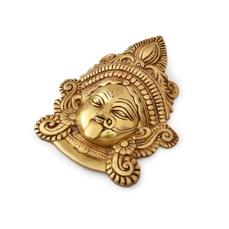 AARGKRAFT Brass Wall Hanging Kali Maa Face Statue Handcrafted Indian Religious Mahakali Sculpture Kaliface Decorative Puja Figurine Idol for Home Shop Office Gifting Purpose Golden - Image 2