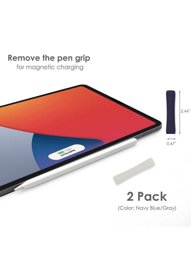 ProElife - 2Pack Ergonomics Grip Holder Silicone Protective Sleeve Cover For Apple Pencil 2Nd 2021 & 1St Generation Ipad Pro 11'' 12.9'' 2021 2020 2018 Stylus Accessories Kits (Navy Blue Gray) - Image 1