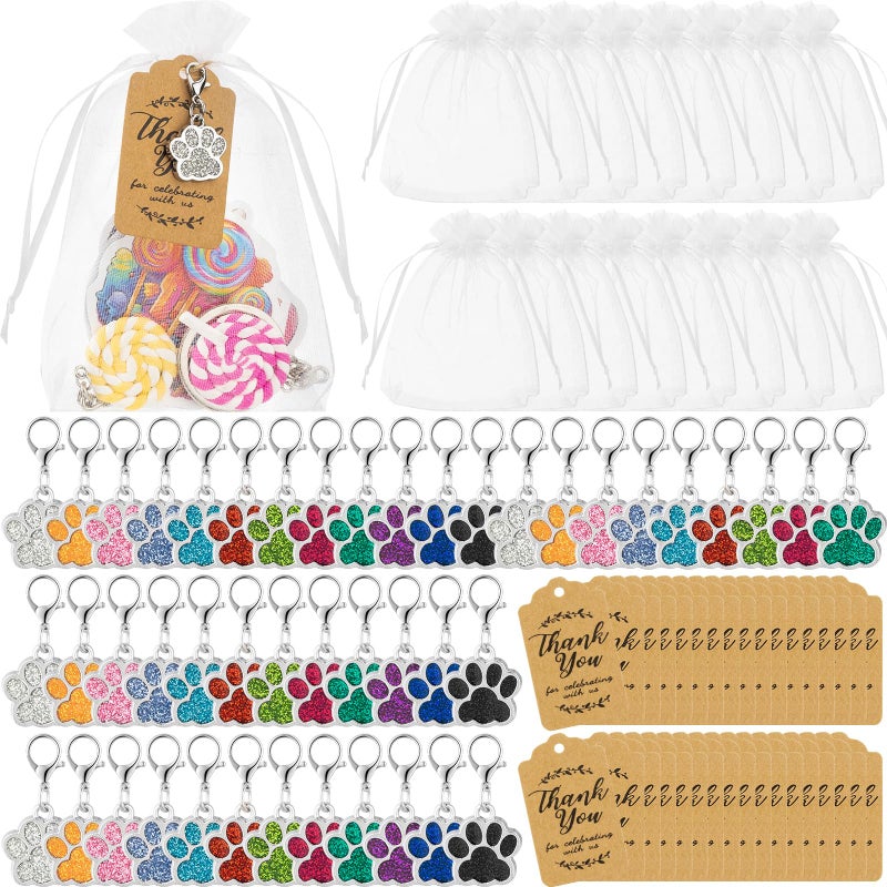 Ecation 148 Pcs Dog Paw Party Favors Set Include Dog Keychain Organza Bags Thank You Kraft Tags Activity Decorations for Puppy Birthday Party Decorations Reward SuppliesMulticolor - Image 3