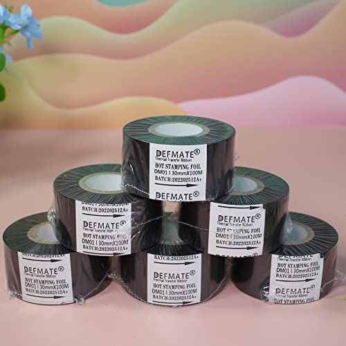 DEFMATE 6 Rolls 30mm x 100m Black Hot Stamping Foil Thermal Transfer Ribbon Resin for Coder Printer Machine, Black Color Ribbon for Coding Machine - Image 3