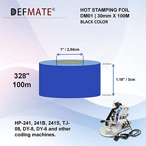 DEFMATE 6 Rolls 30mm x 100m Black Hot Stamping Foil Thermal Transfer Ribbon Resin for Coder Printer Machine, Black Color Ribbon for Coding Machine - Image 2
