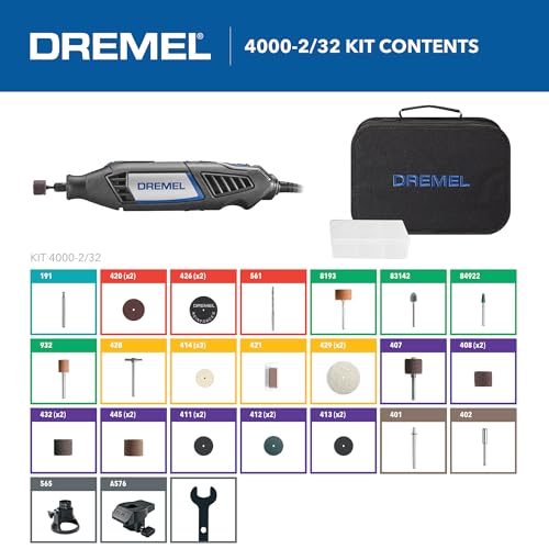 DREMEL مجموعة أدوات دوارة دريمل 4000-2/32 بسرعات متغيرة - نحات، مصقل، وساند - مثالية للقطع، صنفرة التفاصيل، النقش، نحت الخشب، والتلميع - 2 ملحقات و32 ملحقاً - Image 2
