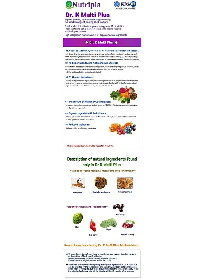 Nutripia Dr. K Multi Plus multivitamin 240 Tablets - Image 2