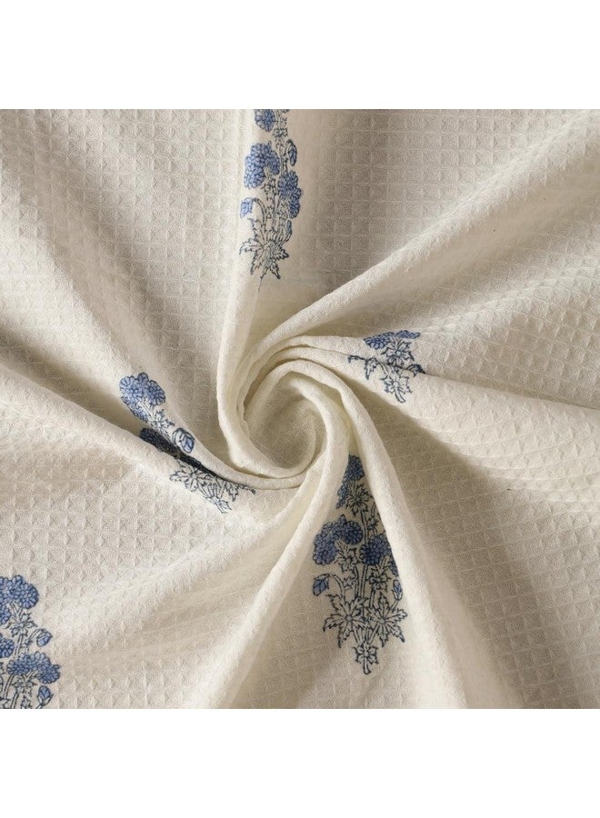 Peepul Tree Block Printed Hand and Bath Towels, Super Absorbent, Soft & Faster Drying, Floral Printed 100% Pure Cotton, 240 GSM (2 Hand 2 Bath Towel Set, Off-White & Blue Floral) - Image 4