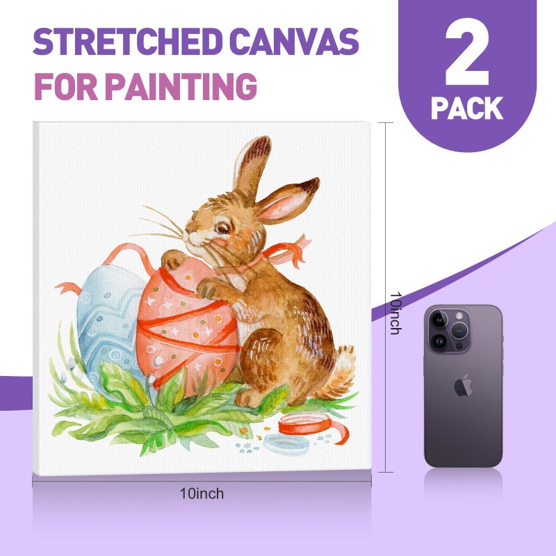 ESRICH 10x10 Stretched Canvas for Painting, 2 Pack Square Canvas for Painting Primed Acid-Free Framed Blank Canvas, Art Canvases for Beginners & Artists to Paint Oil, Acrylic, Pouring Painting. - Image 2