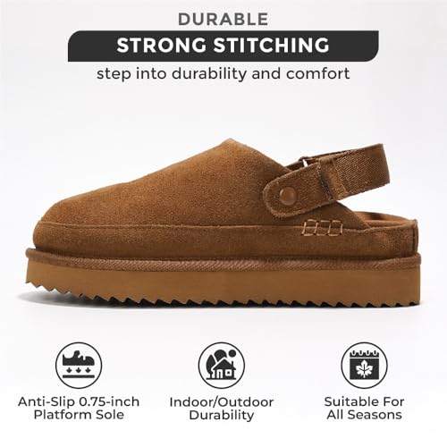 Project Cloud Genuine Leather Clogs for Women - Memory Foam Womens Clogs & Mules with Adjustable Straps - Lightweight Platform Shoes Non-Slip Slides (Goldstar, CHSTNUT, 7.5) Chestnut - Image 3