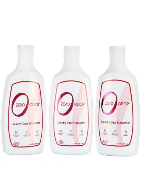 Laundry Odor Eliminator And Deodorizer - Detergent Additive - Permanently Removes Odor From Pet Bedding, Sweaty Clothes, Fabrics, Towels, Uniforms, Jerseys, Shoes etc.- by Zero Odor 16 Ounces(3-Pack)
