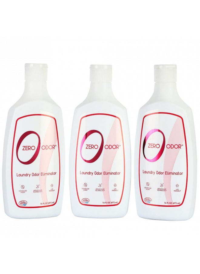 Zero Odor Laundry Odor Eliminator And Deodorizer - Detergent Additive - Permanently Removes Odor From Pet Bedding, Sweaty Clothes, Fabrics, Towels, Uniforms, Jerseys, Shoes etc.- by Zero Odor 16 Ounces(3-Pack)  - Image 1
