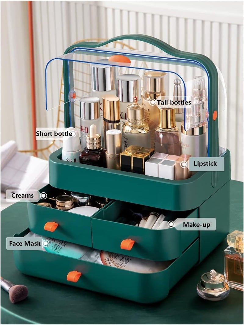 Mammoth Makeup Box Display with Drawers High Transparent Acrylic Cover Fully Open Waterproof Dust-Proof Portable Handle Jewelry,Bathroom Dresser Bedroom Counter top (Green) 10.4 "x 7.2" x 13.7 " - Image 4