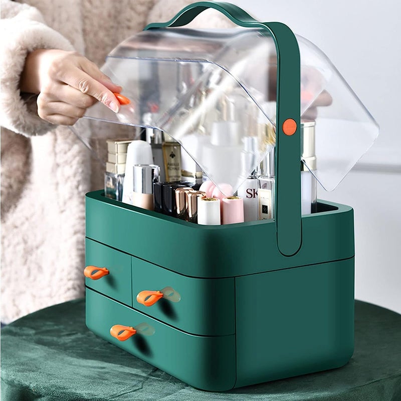 Mammoth Makeup Box Display with Drawers High Transparent Acrylic Cover Fully Open Waterproof Dust-Proof Portable Handle Jewelry,Bathroom Dresser Bedroom Counter top (Green) 10.4 "x 7.2" x 13.7 " - Image 5