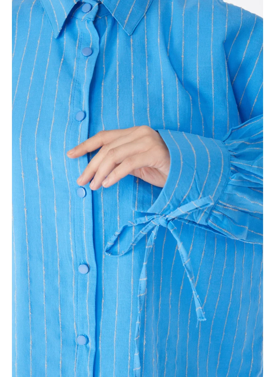 Tofisa Plain Shirt Collar Women's Blue Striped Shirt - 25256