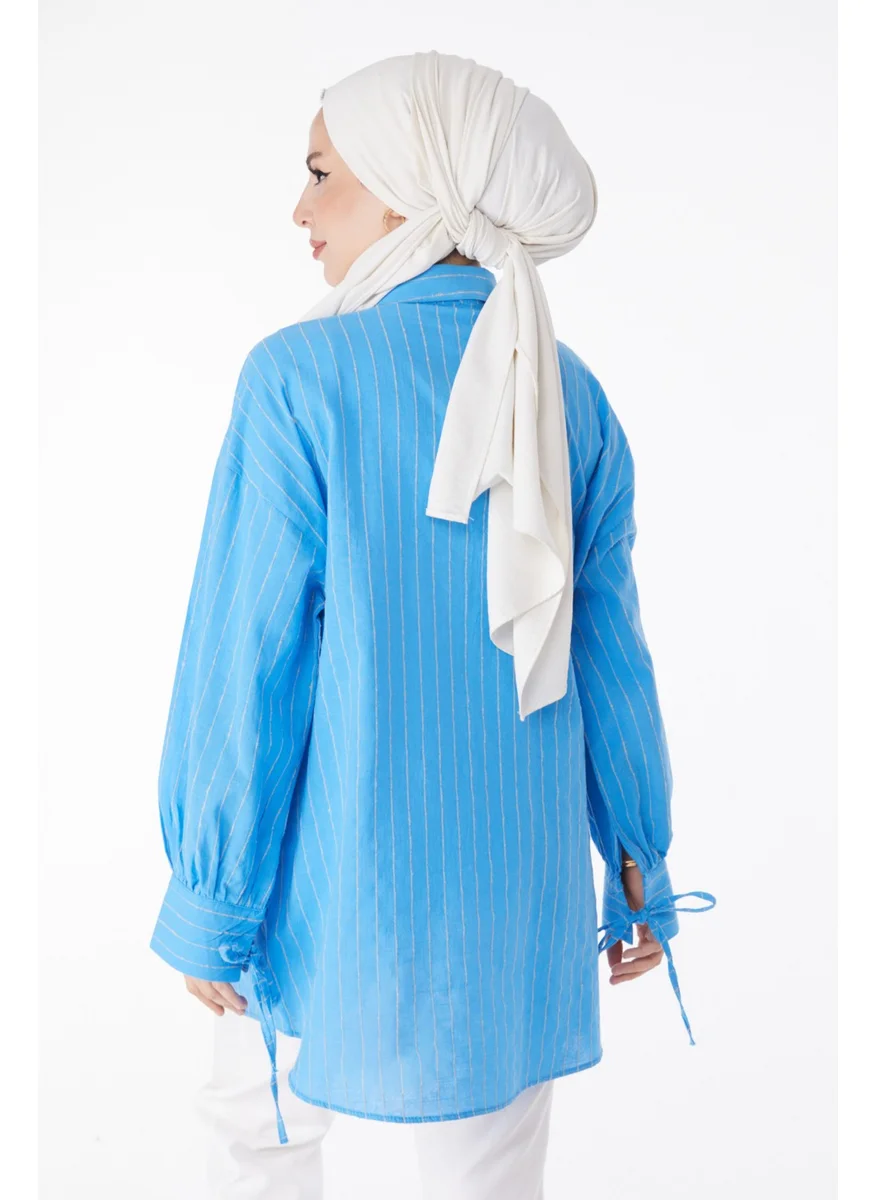 Tofisa Plain Shirt Collar Women's Blue Striped Shirt - 25256