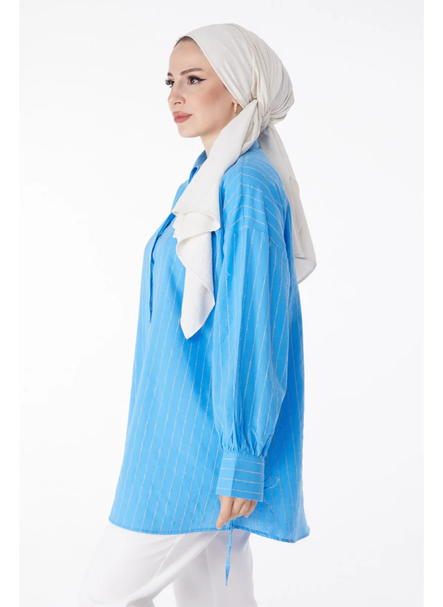 Tofisa Plain Shirt Collar Women's Blue Striped Shirt - 25256