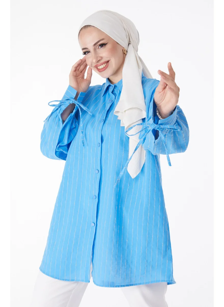 Tofisa Plain Shirt Collar Women's Blue Striped Shirt - 25256