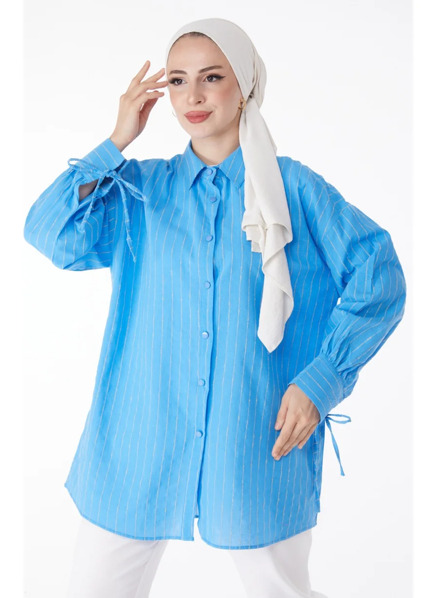 Tofisa Plain Shirt Collar Women's Blue Striped Shirt - 25256