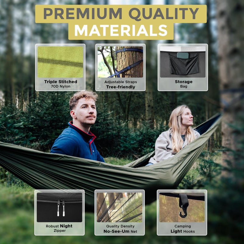 Miztli Camping Hammock -Portable Hammock w/Spacious Net & Tree Straps w/Adjustable Loops, Double and Single Hammock for Outdoor, Indoor, Hiking and Travel - Image 5