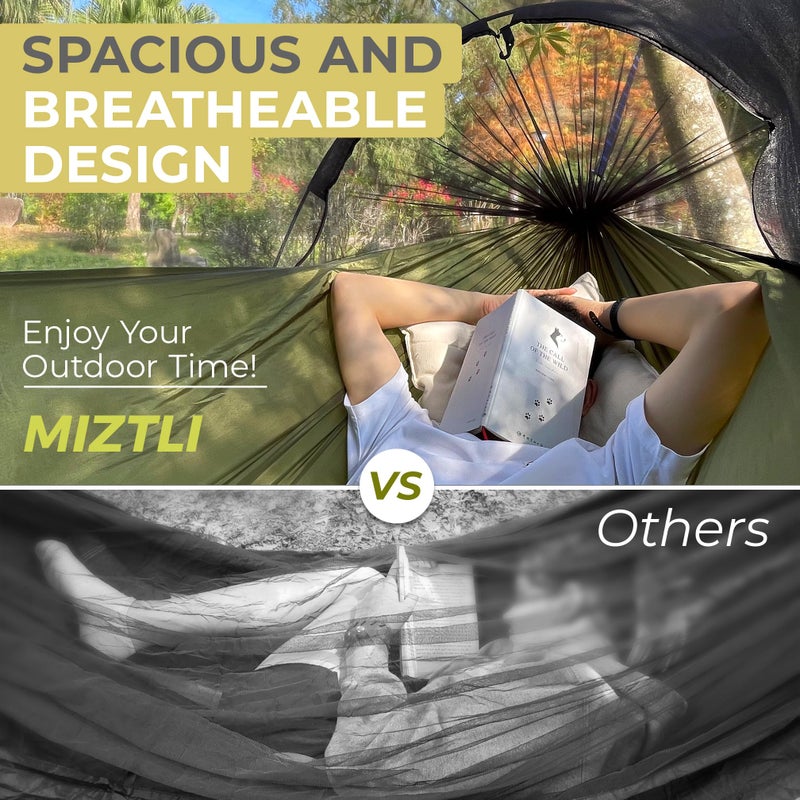 Miztli Camping Hammock -Portable Hammock w/Spacious Net & Tree Straps w/Adjustable Loops, Double and Single Hammock for Outdoor, Indoor, Hiking and Travel - Image 3