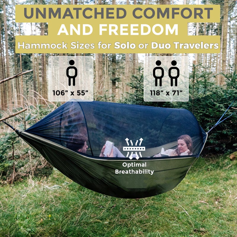Miztli Camping Hammock -Portable Hammock w/Spacious Net & Tree Straps w/Adjustable Loops, Double and Single Hammock for Outdoor, Indoor, Hiking and Travel - Image 4
