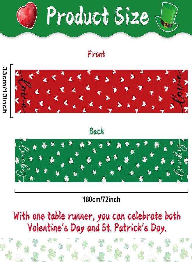 QOUBAI St. Patrick's Day Linen Table Runner Valentine's Day Table Runner Red Love and Green Lucky Shamrock Tables Decoration for Dinning Kitchen Home Party Decoration Supplies (13 x 72Inch) - Image 2