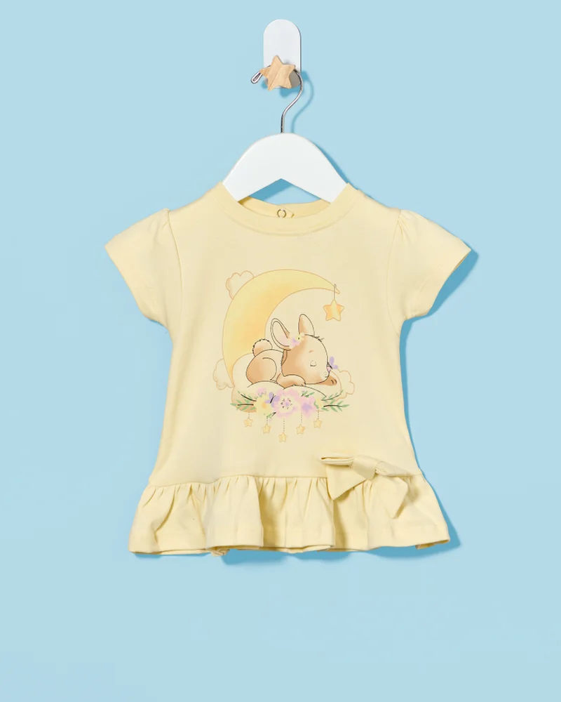 REDTAG Infant Girls Yellow Printed 2 Piece Pyjama Set