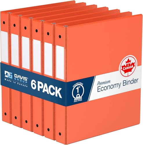 Davis Group Premium Economy 6-Pack 3-Ring Binders for School or Office, Round-Ring Binders, 1 Inch, Orange - Image 1