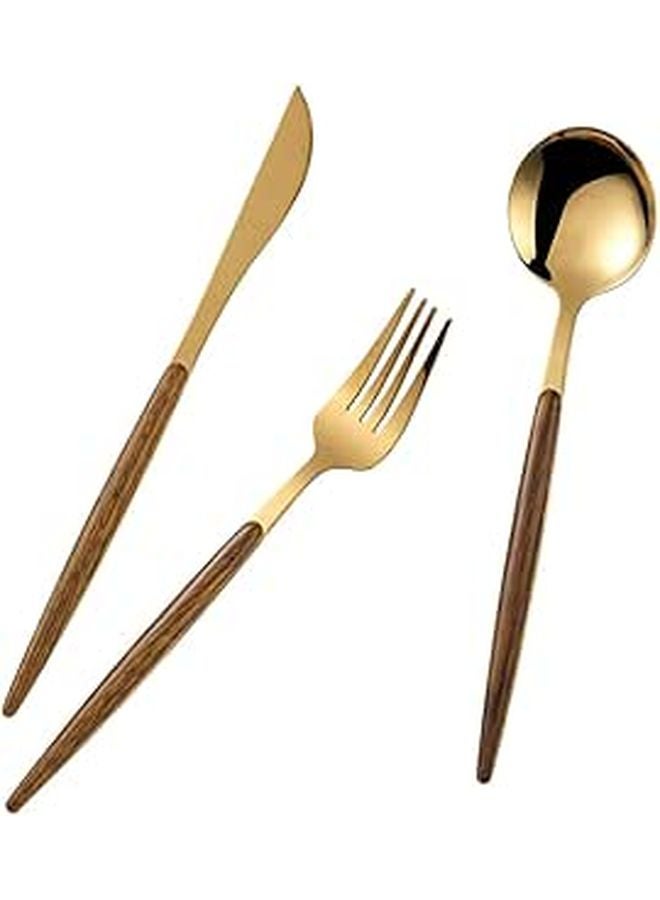 Gold Stainless Steel Western Flatware Set 3pcs Knife Fork Spoon Kitchen Dining Cutlery - Image 1