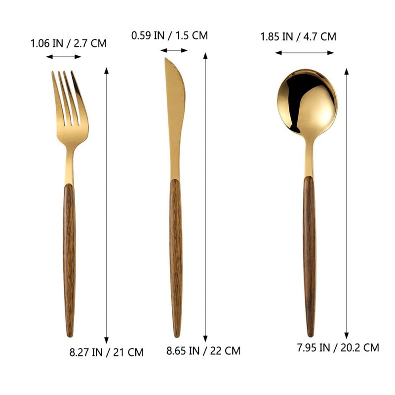 Gold Stainless Steel Western Flatware Set 3pcs Knife Fork Spoon Kitchen Dining Cutlery - Image 3