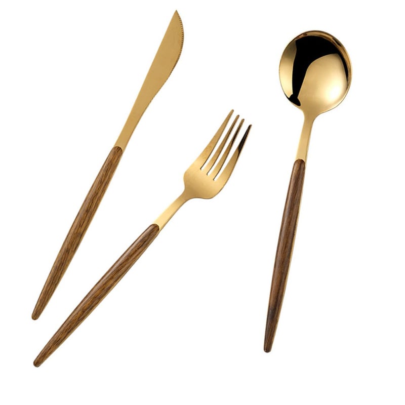 Gold Stainless Steel Western Flatware Set 3pcs Knife Fork Spoon Kitchen Dining Cutlery - Image 2