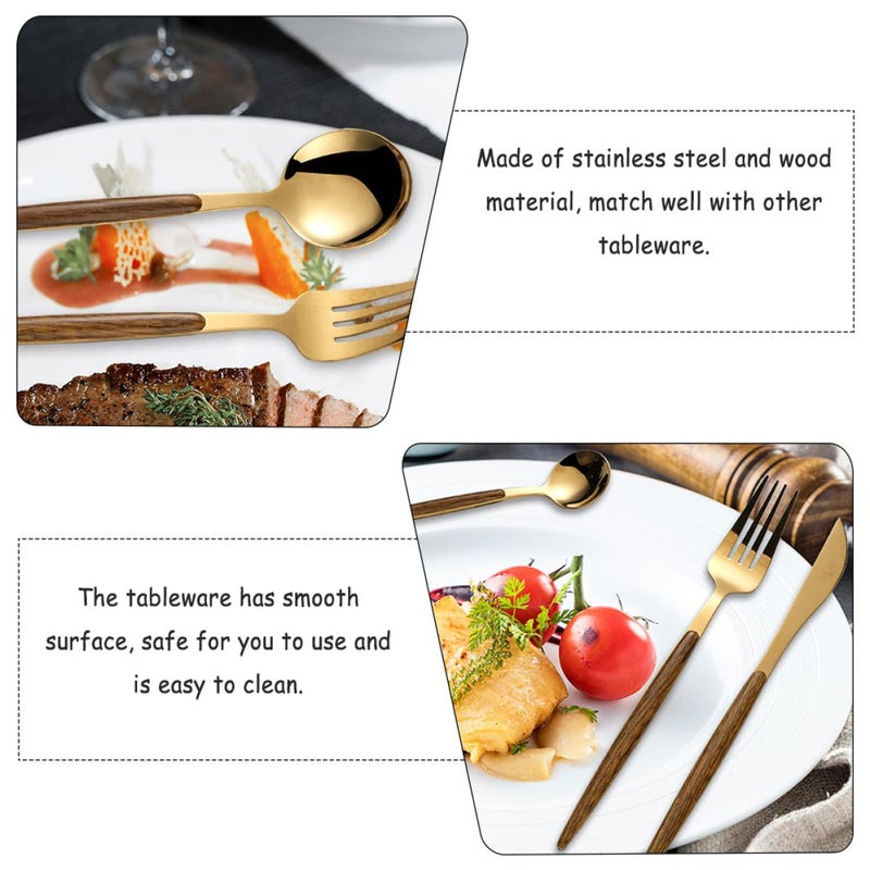 Gold Stainless Steel Western Flatware Set 3pcs Knife Fork Spoon Kitchen Dining Cutlery - Image 4