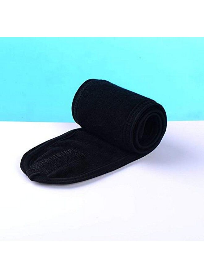 ONWON 2 Pack Facial Spa Headband With Magic Tape Head Wrap Terry Cloth Headband Stretch Towel Headband For Bath Makeup Yoga And Sport Black - Image 4