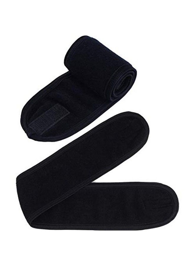 ONWON 2 Pack Facial Spa Headband With Magic Tape Head Wrap Terry Cloth Headband Stretch Towel Headband For Bath Makeup Yoga And Sport Black - Image 2