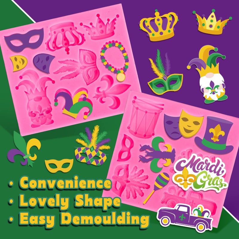 وولاين Whaline 2pcs Mardi Gras Massquerade Massquerade Mask Fleur-Lis-Lis Crown Mask Mask Pattern 3d Silicone Morn - Image 3