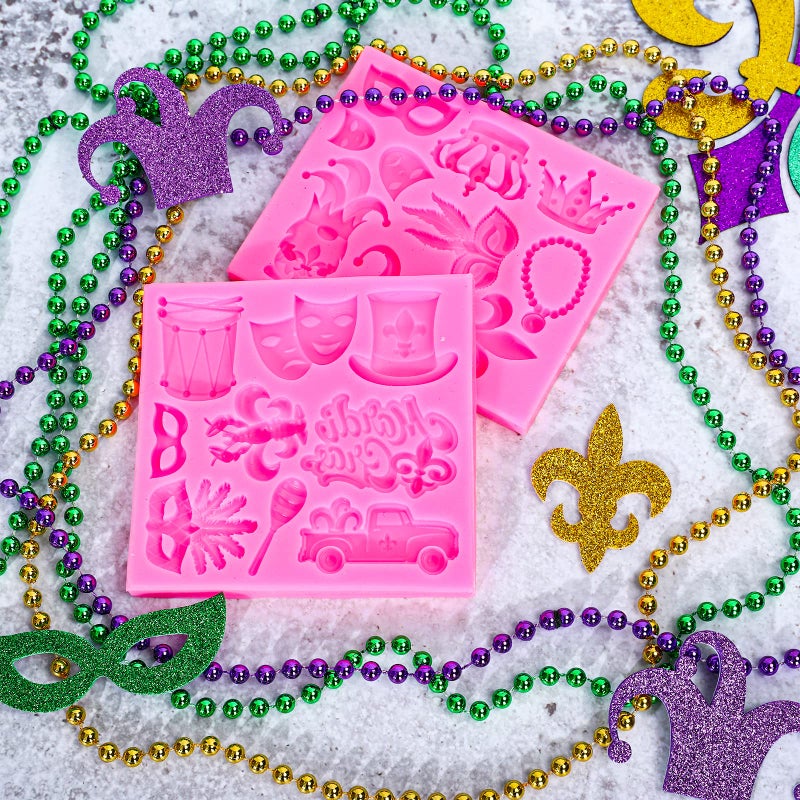 وولاين Whaline 2pcs Mardi Gras Massquerade Massquerade Mask Fleur-Lis-Lis Crown Mask Mask Pattern 3d Silicone Morn - Image 5