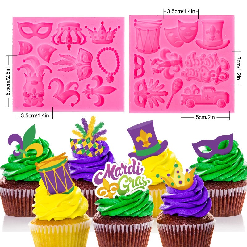 وولاين Whaline 2pcs Mardi Gras Massquerade Massquerade Mask Fleur-Lis-Lis Crown Mask Mask Pattern 3d Silicone Morn - Image 2