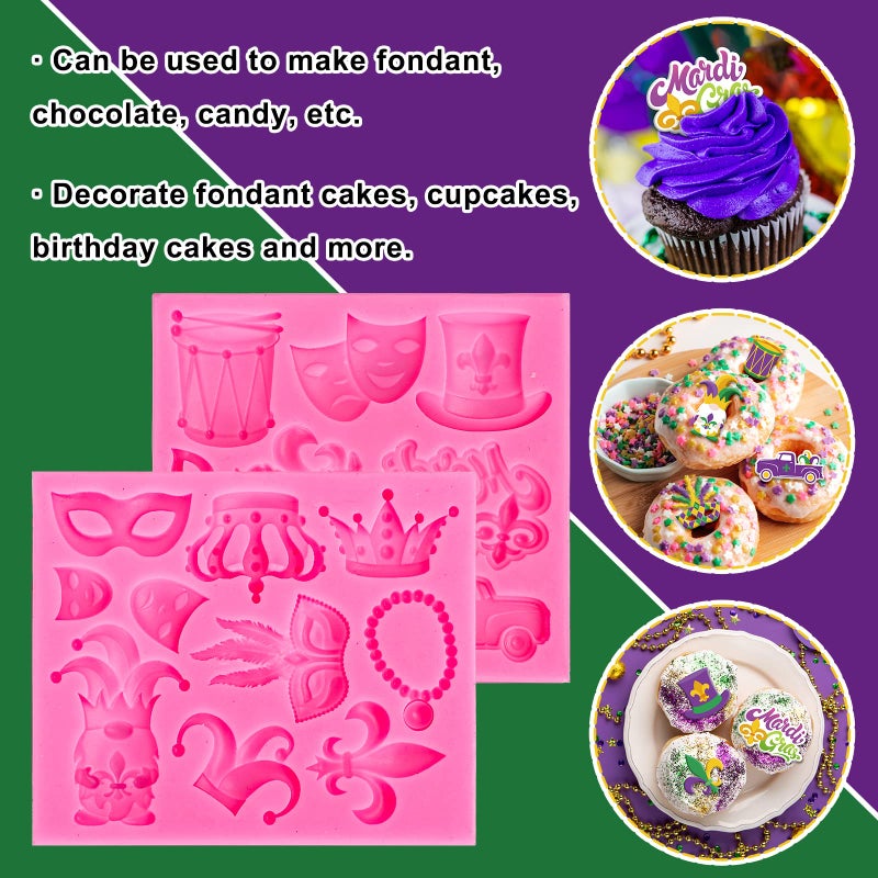 وولاين Whaline 2pcs Mardi Gras Massquerade Massquerade Mask Fleur-Lis-Lis Crown Mask Mask Pattern 3d Silicone Morn - Image 4