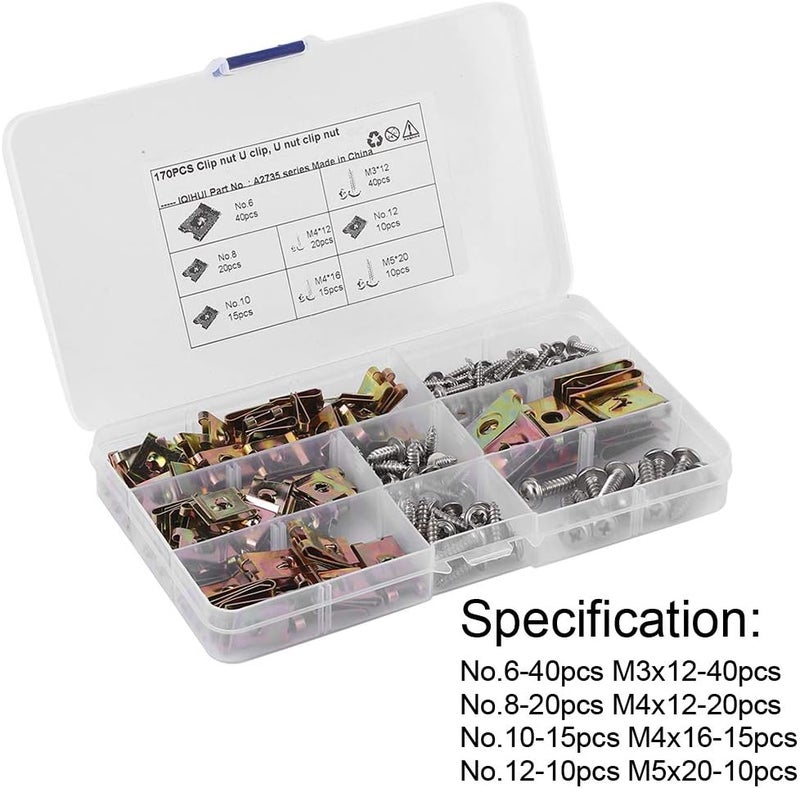 klarako Car U Clip, Automotive U Type Nut Screw Clip Metal Body Panel Clip Interior Trim Fasteners with Stainless Steel Screws Assortment Kit for Motorcycle Repair Replacement - Image 4