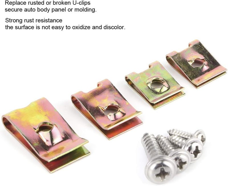 klarako Car U Clip, Automotive U Type Nut Screw Clip Metal Body Panel Clip Interior Trim Fasteners with Stainless Steel Screws Assortment Kit for Motorcycle Repair Replacement - Image 2